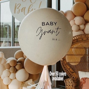 Palloncino personalizzato per rivelare il sesso del nascituro con o senza nappe, gigante da 3 piedi, color fard, marrone chiaro, kit di lettere personalizzate con nome neutro con coriandoli