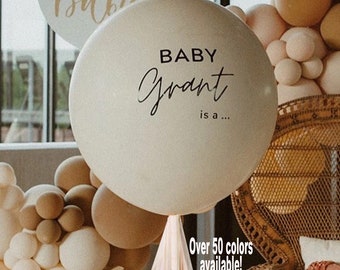 Personalized Gender Reveal Balloon w/ or w/o  Tassels, Giant 3 Foot Blush, Tan, Neutral Color Custom Name Lettering Kit with Confetti