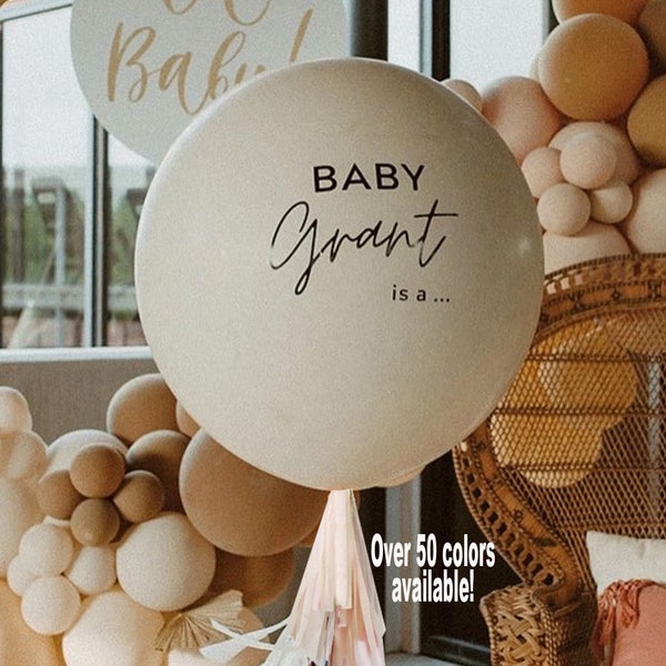 Personalisierter Gender Reveal Ballon w / oder ohne Quasten, riesiges 3 Fuß erröten, beige, neutrale Farbe benutzerdefinierter Name Schriftzug Kit mit Konfetti