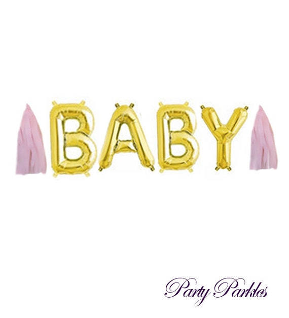 Baby Banner Balloon with Tassels, Rose Gold, Gold, Silver 14 Inch Gold Balloons, Gender Reveal Balloons , Baby Shower Balloons, Party decor