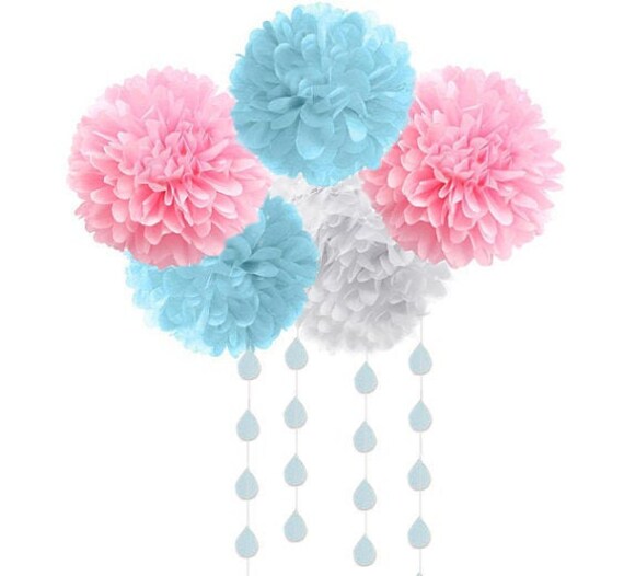 Gender Reveal Party Decorations Rain Cloud Baby Shower Cloud Pom Baby's Room, Light Pink, Light Blue & White Gender Neutral