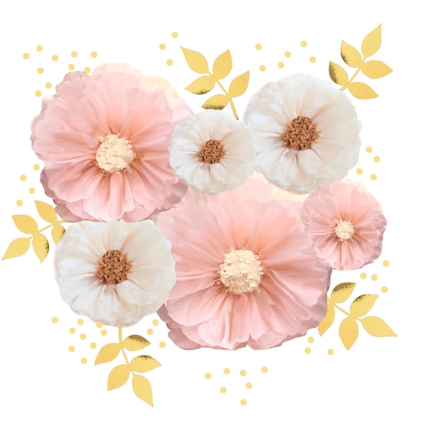 Giant Paper Flowers (Light Pink, Blush,you choose) Decorations for Wedding, Birthday Party & Baby Shower, Large Neutral baby shower, Nursery
