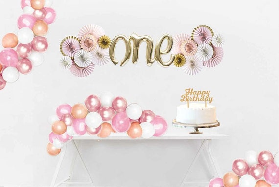 First Birthday Balloon Arch, Balloons Girl, Choose colors, Balloon Garland Kit- Pink, White Gold, Rose Gold, White and Peach, Perfect decor