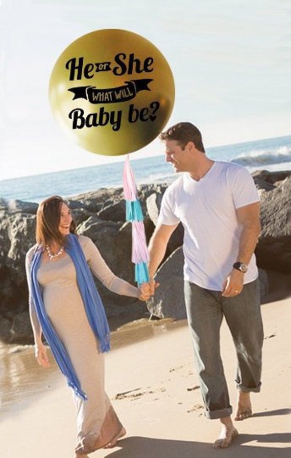 He or She what it baby be?  Gender Reveal Balloon 36" w or w/o tassels, Gender Reveal Ideas, Pop to See Confetti