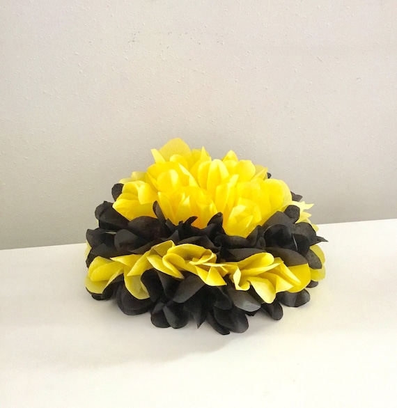 Bee Pom Poms  Party Centerpiece, Tissue Paper Decoration for Birthday Party Decor Baby Shower Surprise Party Decor yellow and black