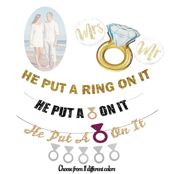 He Put A Ring On It Banner, Engagement Banner, Bachelorette Banner, Engagement Party Decor, Bachelorette Party Bridal Shower decorations