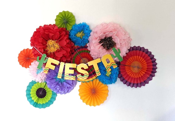 Mexican Fiesta Flowers Decorations, Fiesta Banner Party, Cinco De Mayo Decorations, Taco bout a Party decor, Paper Flowers Wedding Decor