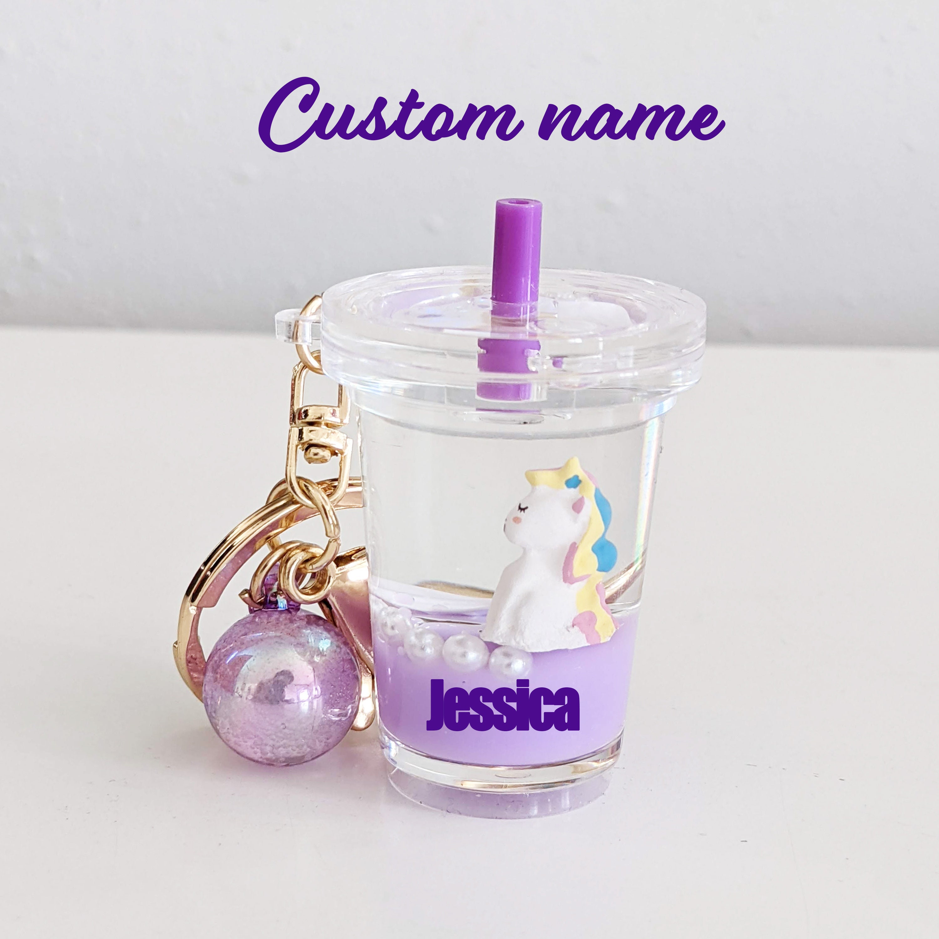 Unicorn shaker purse clip keychain purple gift for her
