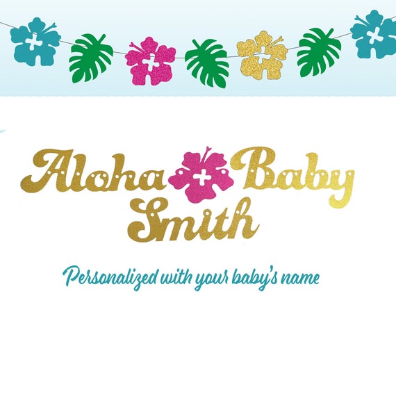 Aloha Baby Shower Banner Personalized Tropical Luau Ideas Girl Party, Hawaii, Tropical, Florida decorations & signs pineapple
