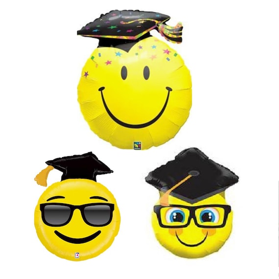 GRAD Balloons, Smiley Face Emoji grad cap balloons, 2025 Grad party decoration, High school, college, middle school