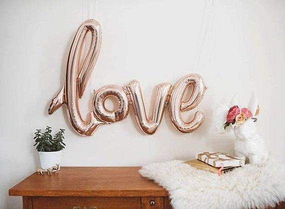 Valentines Giant Love Script Balloon in Rose Gold, Hot pink, Pink, Gold or R ed for Wedding Day Decor, Engagement Party, Bachelorette party