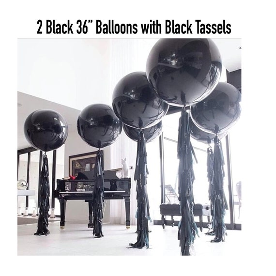 2 Pack Black 36" BIG Balloons with Black Tassels - DIY tassels, New Years Eve, Wedding, Holiday Party Decor  Latex Balloons