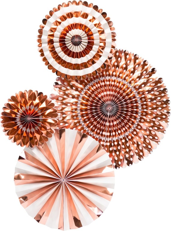 Rose Gold Party Fans, Wedding, Baby Shower Decorations, Rose Gold Backdrop, Rose Gold Rosettes, Rose Gold Paper Medallions, Pinwheel