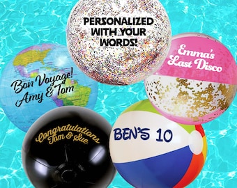 Pelotas de playa personalizadas, para cumpleaños, equipos deportivos y vacaciones. Pelota de playa negra, regalo de boda, fiesta en la piscina, despedida de soltera.
