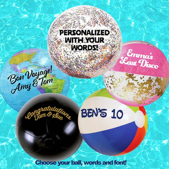 Custom beach balls, Personalized Birthday, Sports Teams & Vacation. Black beach ball, Destination Wedding Gift, Pool Party, Bachelorette