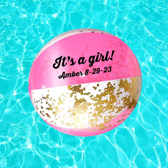 It's a Girl Inflatable Ball Gender Announcement, Big Sister Pool Toy, New Baby Shower 16" ball or balloon w or w/o  date, Grandparent