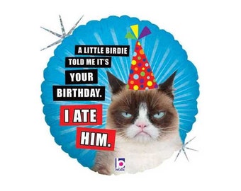 Grumpy Cat Balloon, Grumpy Cat Birthday Balloon, I ATE HIM, Funny Birthday Balloons, Foil Balloon Bouquet, Kitty Cat Birthday Party