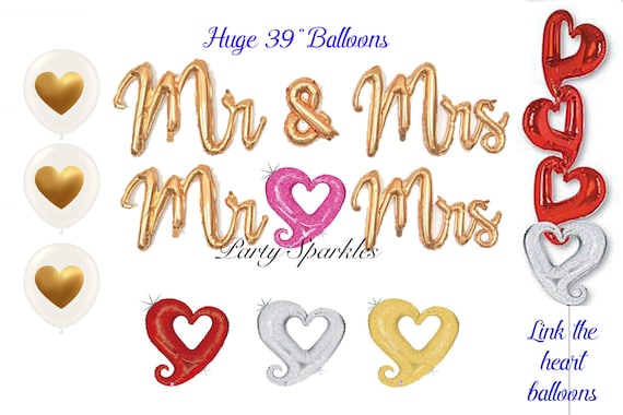 Mr & Mrs Script Balloons, Heart Link Balloons, Wedding Party Decorations, Anniversary and Bachelorette Party Decor, Valentines Balloons