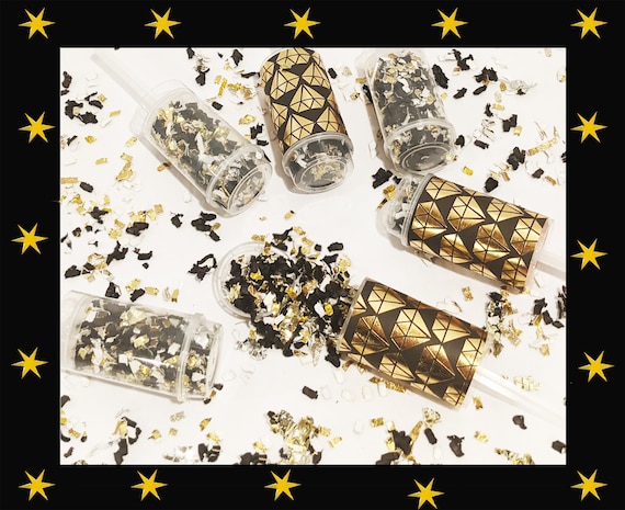 Confetti Poppers, Wedding Party Kit Confetti Black & Gold Foil Fans, Backdrop Ideas, Gold Foil Decoration Birthday,Engagement, Bachelorette