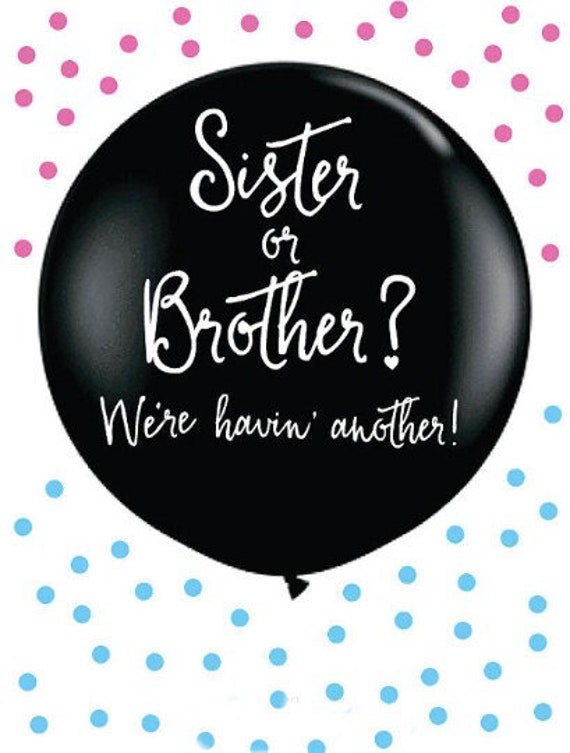 Big Sister or Brother Black Gender Reveal Balloon with tassels, for Sibling Reveal Party Decor Ideas, New Sister New Brother, Kin party