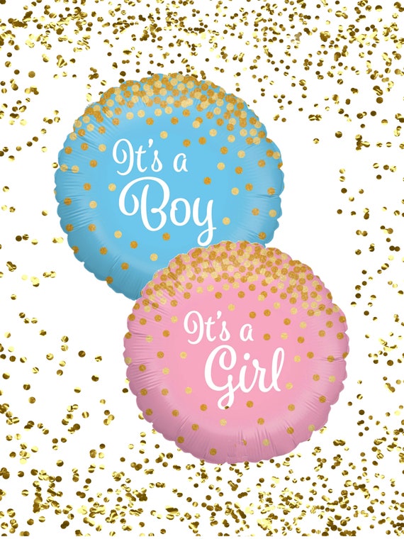 It's a Girl Balloon, It's a Boy Balloon, Girl Pink Balloon, Boy blue Balloon, Gold confetti Baby Shower Balloons, Gender Reveal Balloons