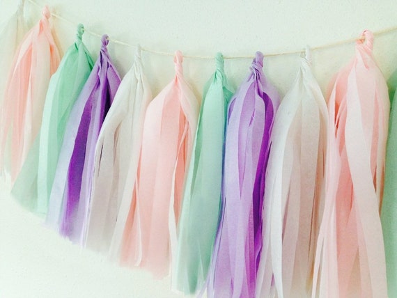 Pastel Tassel Garland, custom colors, light pink, mint, lavender tassels, birthday party decor, vibe, groovy party, colorful party, vibe