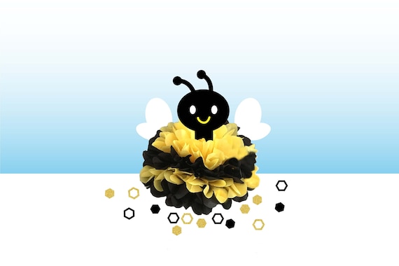 Bee Pom Poms Party Centerpiece, Tissue Paper Decoration for Birthday Decor Baby Shower Surprise Party Decor Yellow and Black Bumble Bee