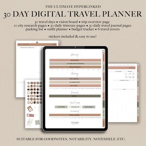 30 Day Digital Travel Planner, Goodnotes Planner for iPad, Vacation Planner, Travel Planner, Notability Planner, Goodnotes Template