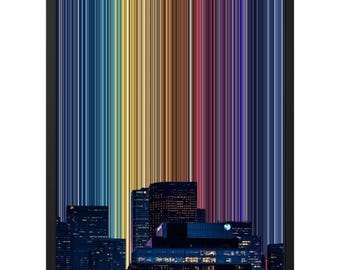 Canvastavla med Twilight Metropolis, Marinblå Skyline Twilight Abstrakt Tryck, Spännd eller Inramad Canvas, Vardagsrumsinredning