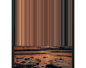 Canvastavla med solnedgång på ensam strand, abstrakt tryck med sandstrand, sträckt eller inramad canvas, vardagsrumsinredning
