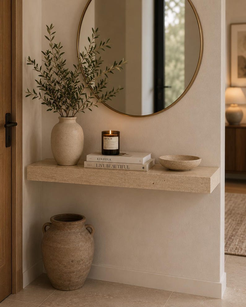 Natural Travertine Floating Shelves, Luxury Stone Wall Shelf, Beige ...