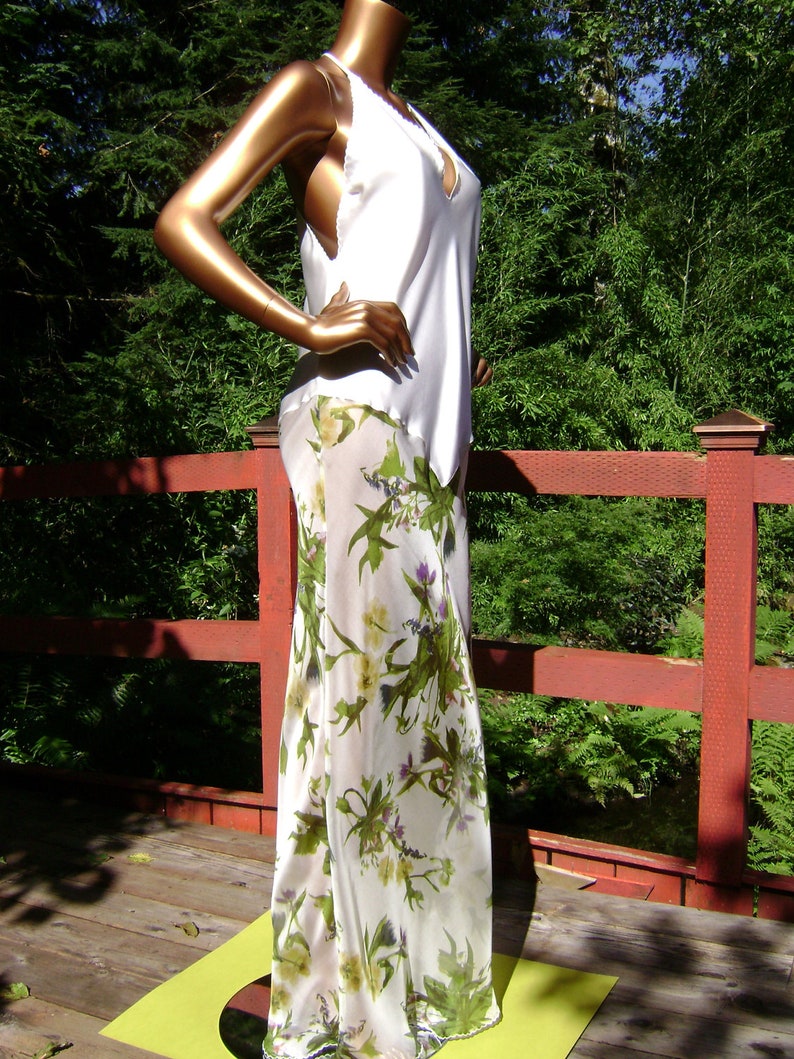 White Silk Lingerie Gown Adrianna Natural White Silk Charmeuse /& Floral Print Silk Chiffon Gown