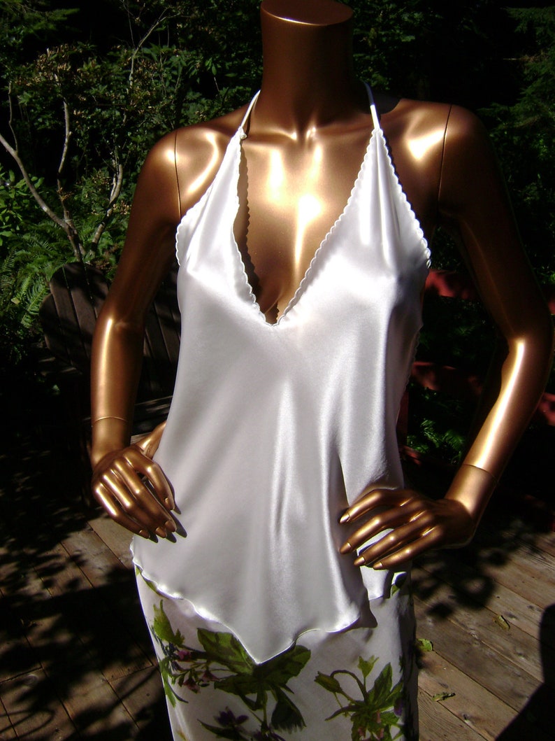 White Silk Lingerie Gown Adrianna Natural White Silk Charmeuse /& Floral Print Silk Chiffon Gown