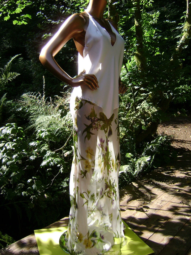 White Silk Lingerie Gown Adrianna Natural White Silk Charmeuse /& Floral Print Silk Chiffon Gown