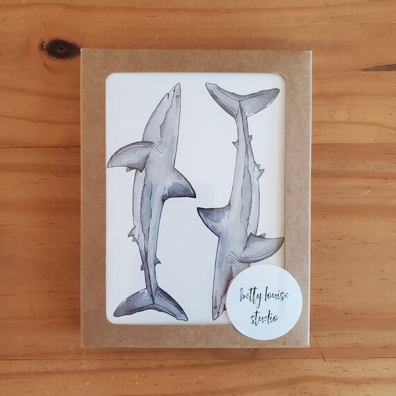 Great White Shark Boxed Set of Greeting Cards | Shark Illustration | Watercolor | Folded Card | Blank Note Card | Shark | Maine in Maine