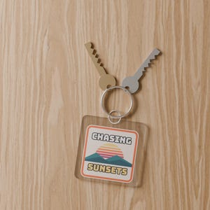Retro Sunset Keychain, Chasing Sunsets Acrylic Keychain, Beach Lover Gift, Travel Keychain, Summer Vibes Bag Tag