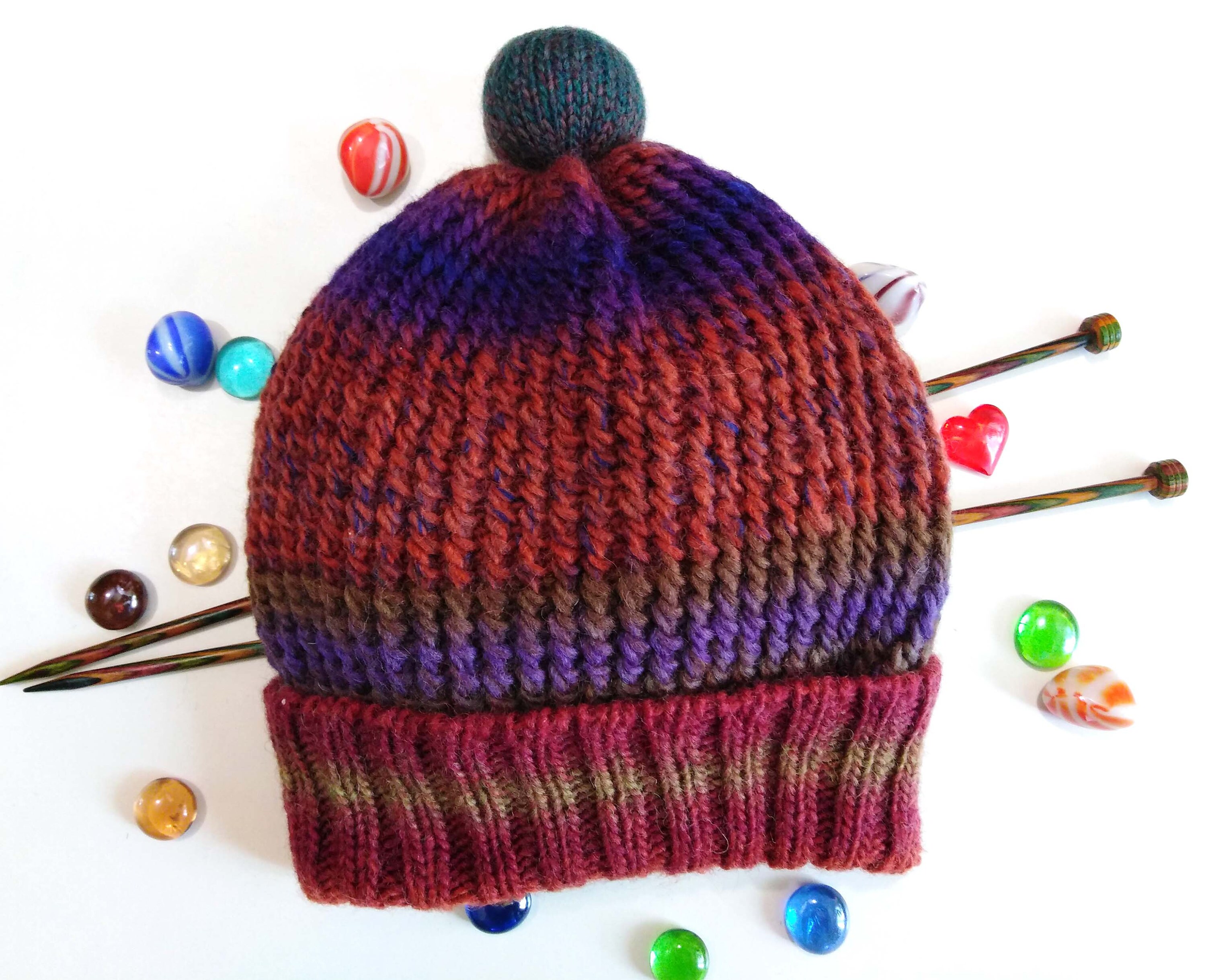 Knitted multicolor pure wool women hat with knit pompom and Etsy