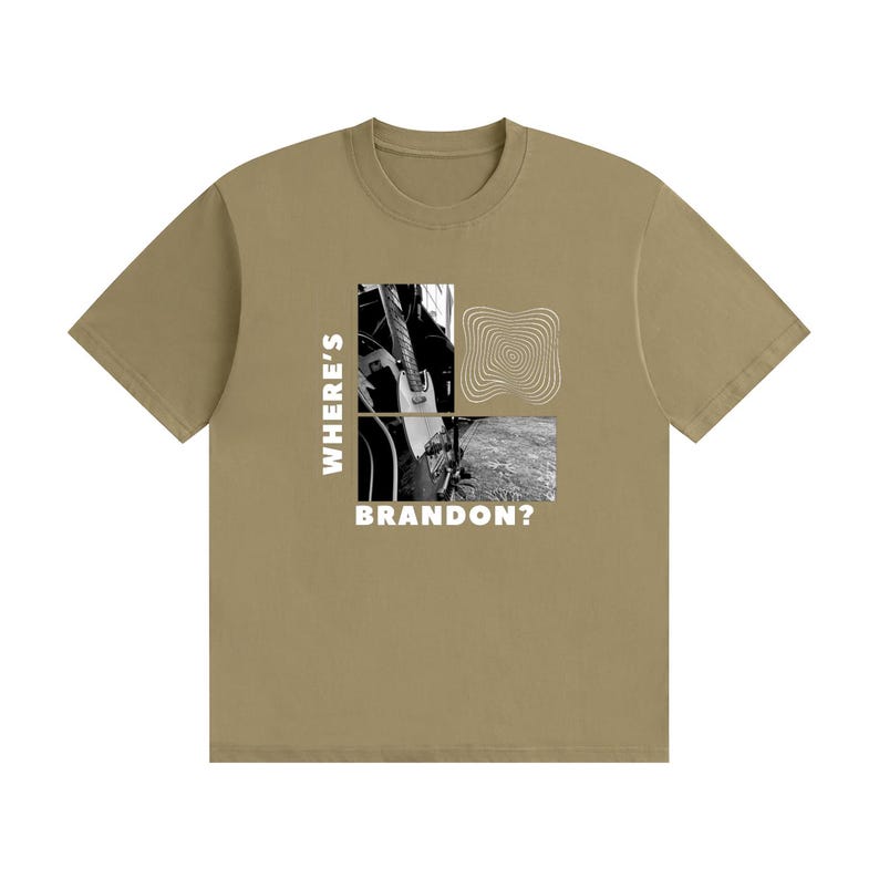 Where's Brandon? - Graphic Tee White Text Khaki