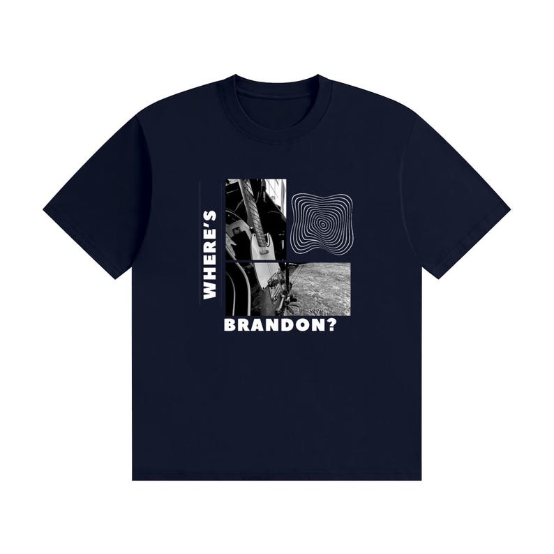 Where's Brandon? - Graphic Tee White Text Navy Blue