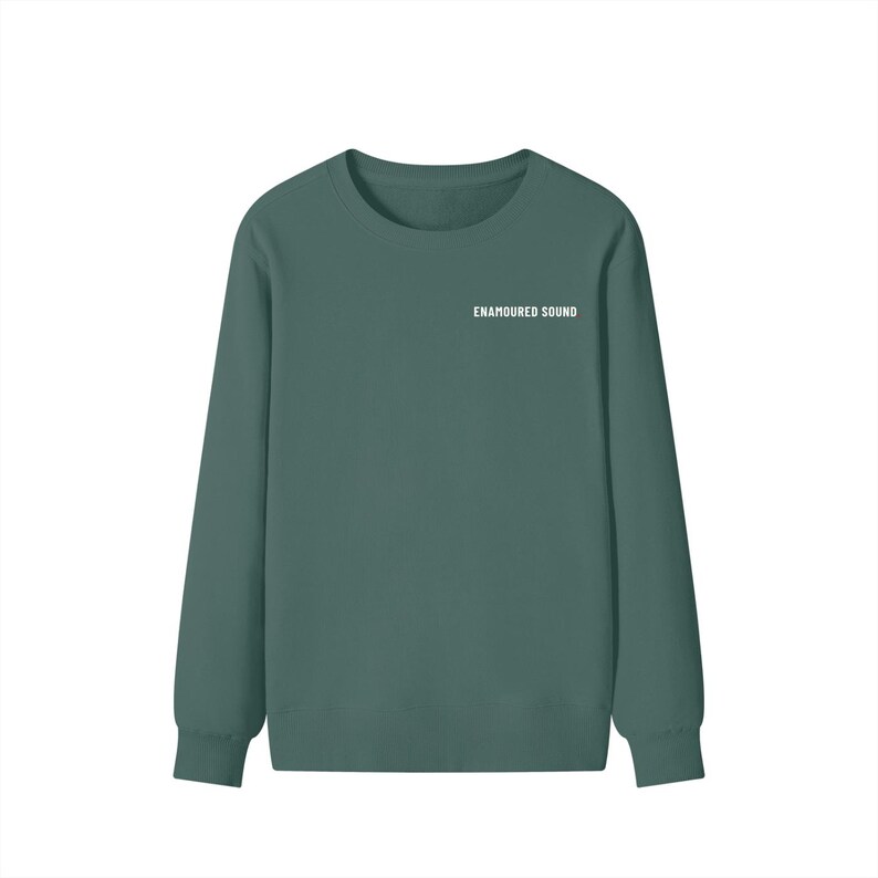 Enamoured Sound Classic Unisex Cotton Sweatshirt - White Logo Olive Green