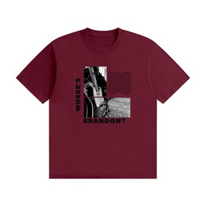 Waar is Brandon? - Grafisch T-shirt met zwarte tekst Wine Red