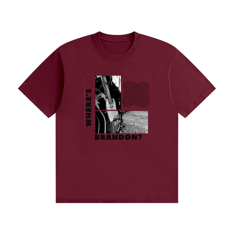 Waar is Brandon? - Grafisch T-shirt met zwarte tekst Wine Red