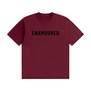 Enamoured - Minimal Tee Black Text Wine Red