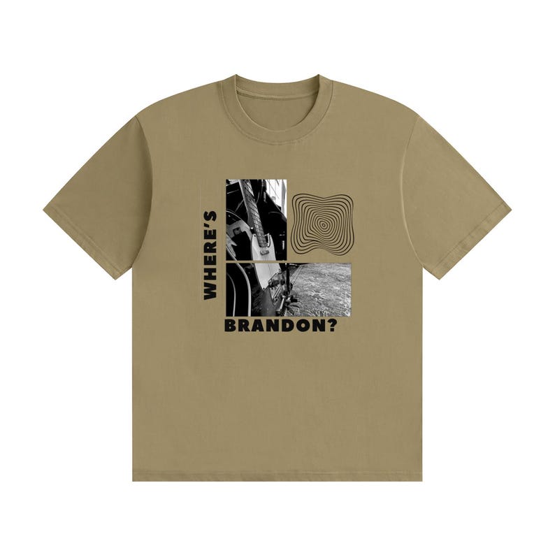 Waar is Brandon? - Grafisch T-shirt met zwarte tekst Khaki