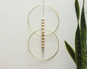 Brass and Wooden Bead Double Hoop Wall Art