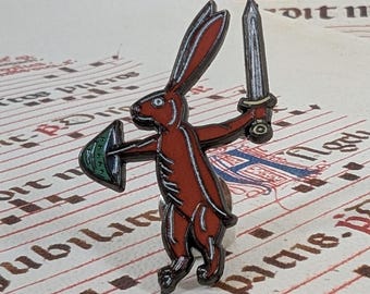 Fighting Rabbit Marginalia Enamel Pin