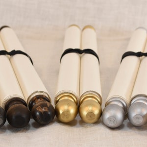 Blank scroll for writing, drawing, calligraphy, historic costume 9x72&quot;, natural, walnut stain, gold, silver