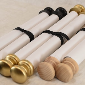 Large blank scroll with large wooden knob spindles; historic writing paper scroll; Santa&#39;s list