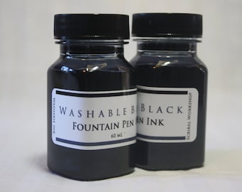 Washable Fountain Pen Ink, 2 oz black, square or. bear bottle