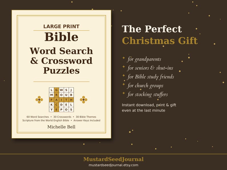Large Print Bible Word Search & Crossword Puzzles, Christian Gift for